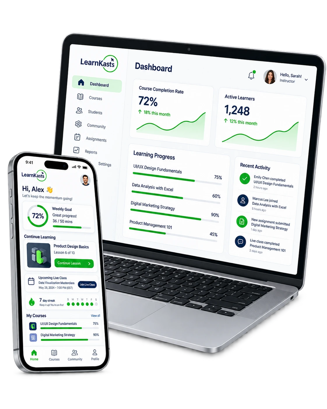 The LearnKasts dashboard and learner app